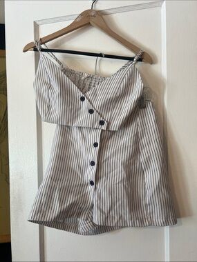 Striped Button-Front Two-Piece Set - White and Navy